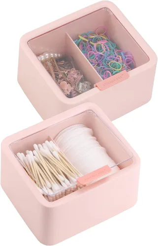 Miniatura 14 de Tecbeauty - Organizador de baño de hisopos de algodón, con 2 rejillas, dispensador de bolas de algodón, frasco de almacenamiento para almohadillas