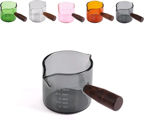 Miniatura 10 de Vaso de chupito de café expreso hecho a mano con boquilla doble de 3.5 onzas con mango de nogal americano, taza medidora de espresso, taza medidora