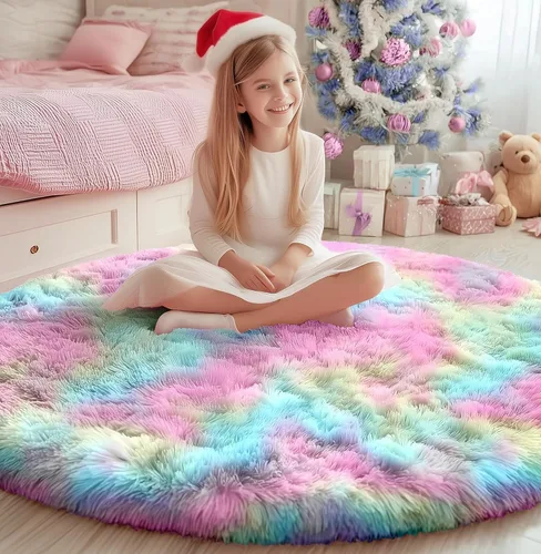 Miniatura 9 de PAGISOFE Alfombras Redondas de 5 Pies, Alfombras Esponjosas para Dormitorio, Alfombra Bonita para Habitación de Niñas, Alfombras Suaves