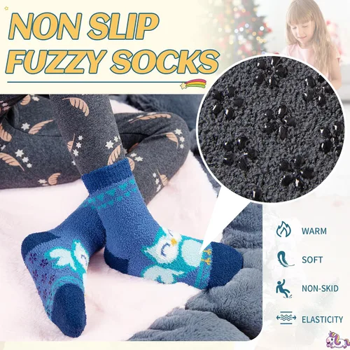 Miniatura 3 de Calcetines peludos para niños, antideslizantes, suaves y esponjosos, calcetines cálidos de felpa acogedora para niños y niñas, 6 pares