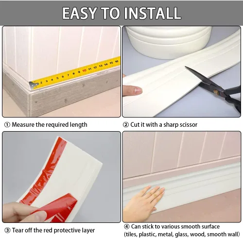 Miniatura 5 de Moldura de Base de Pared Despegar y Pegar Zócalo de Goma Moldura 4" de Ancho Base Cóncava de Vinilo Flexible para Pared