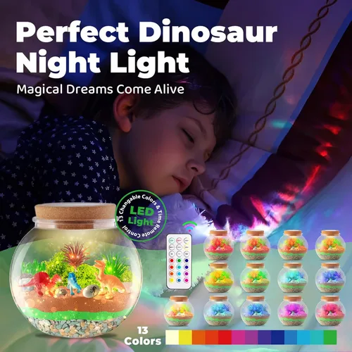 Miniatura 6 de Kit de terrario iluminado con dinosaurios para niños - Luz nocturna LED regalo de cumpleaños para niños de 4, 5, 6, 7, 8-12 años - Juguetes