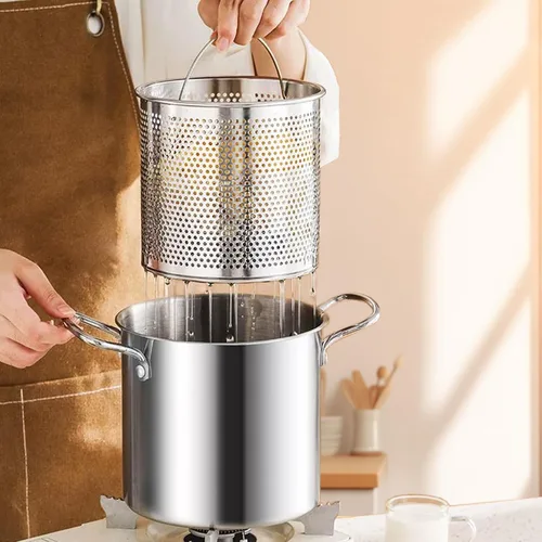 Miniatura 7 de Olla freidora profunda de 3.5L con desagüe para goteo de aceite, olla freidora de acero inoxidable con tapa y cesta, olla para freír en profundidad