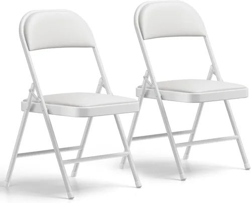 Miniatura 21 de Paquete de 2 sillas plegables, sillas plegables acolchadas de piel sintética para exteriores e interiores, asiento comercial de metal plegable