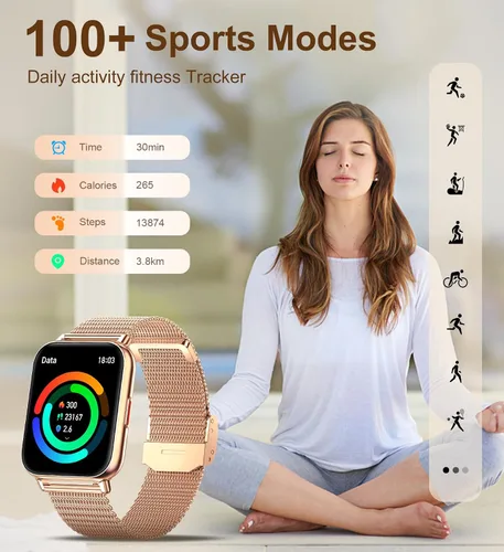Miniatura 4 de Iaret Reloj inteligente (respuesta/hacer llamadas), relojes inteligentes para mujer, rastreador de actividad física con monitor de frecuencia