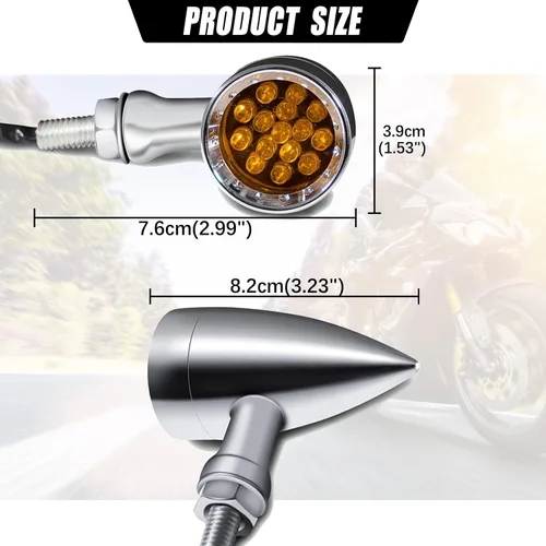 Miniatura 5 de DREAMIZER 2 piezas de luces intermitentes para motocicleta con 15 LEDs, cromadas, tipo bala, lámparas indicadoras delanteras y traseras, compatibles