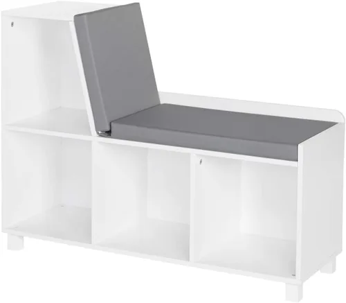 Miniatura 11 de RiverRidge Rincón de lectura para niños y banco de almacenamiento de cubos blancos con asiento acolchado cómodo y organizador de juguetes