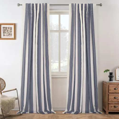 Miniatura 59 de DriftAway Chris Linen - Cortinas opacas con capa térmica y reductora de sonido, 63 pulgadas de largo para dormitorio, cortinas estampadas a rayas