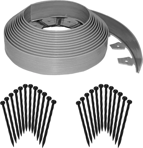 Miniatura 11 de EasyFlex Borde de jardín de pared alta sin excavación con picos de anclaje, 2.5 pulgadas. Borde de jardín de plástico recto alto con textura de Negro