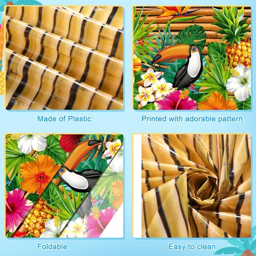 Miniatura 3 de Frienda Mantel Tiki de 3 piezas para decoración de mesa Luau, mantel de plástico para fiesta hawaiana, desechable, tótem Tiki para Hawaii, playa