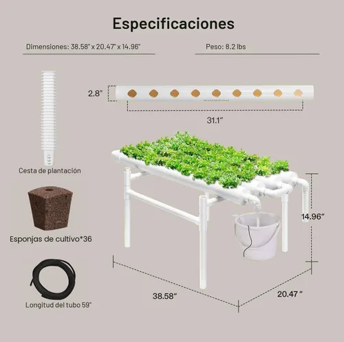 Miniatura 8 de VIVOSUN Kit de cultivo hidropónico, 1 capa, 36 sitios de plantas, 4 tubos de PVC-U de grado alimenticio, sistema de plantación hidropónica con bomba