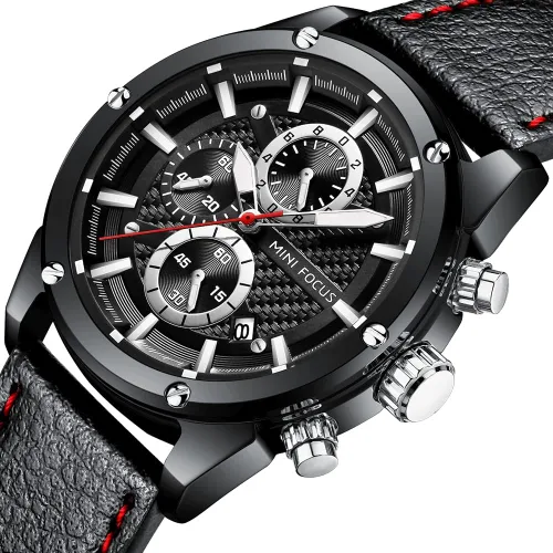 Miniatura 5 de MF MINI FOCUS Relojes de cuero para hombre, clásico, a la moda, casual, de lujo, impermeable, con calendario luminoso