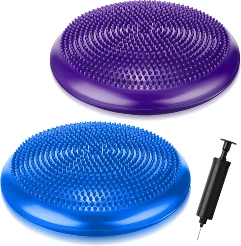 Outus 2 Pcs Balance Disc Inflated Wobble Cushion for Sensory Kids 13. 4 Inch Wiggle Seat Flexible Seating with Hand Pump for Kids Men Women