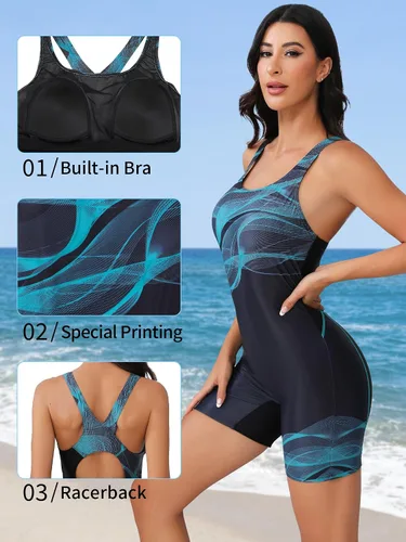 Miniatura 82 de ATTRACO Traje de baño deportivo de una pieza para mujer, traje de baño deportivo de entrenamiento
