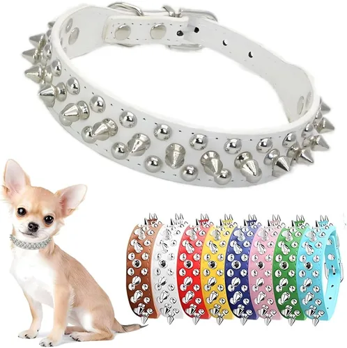 Miniatura 7 de Collar de perro con púas para perros grandes, a prueba de mordidas, collar de púas para perros y gatos, de cuero PU con tachuelas y remaches