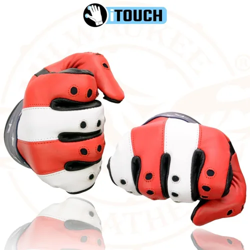 Miniatura 7 de Milwaukee Leather MG7527 - Guantes de mano de motocicleta compatibles con pantalla táctil de cuero negro con estrellas y rayas para hombre