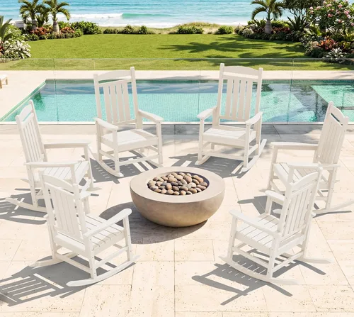 Miniatura 54 de KINGYES Mecedoras de polietileno de alta densidad para exteriores, sillas mecedoras para patio con soporte de 330 libras, balancín suave para porche