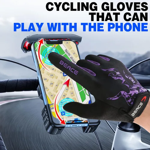 Miniatura 9 de BEACE Guantes de ciclismo para hombres y mujeres, guantes de ciclismo de montaña con pantalla táctil y palma de silicona antideslizante, guantes