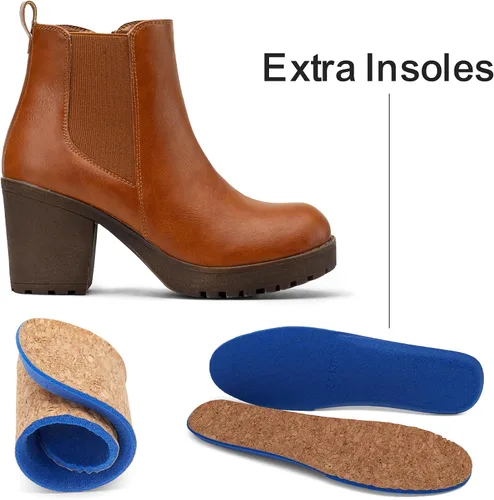 Miniatura 6 de Vepose Botines de moda para mujer, tacón bajo grueso, plataforma Chelsea para mujer