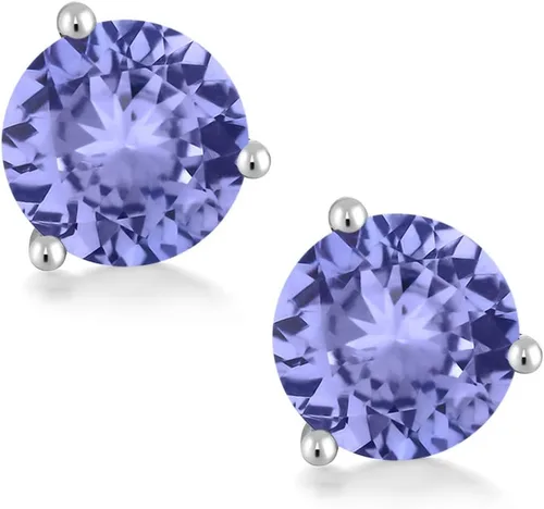 Miniatura 89 de Gem Stone King Aretes de oro de 14 quilates, 0.236 in, piedra natal redonda, Martini, 3 puntas, aretes de oro para mujer