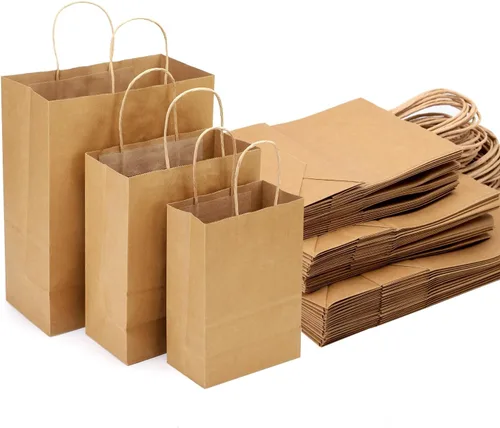 Miniatura 6 de Kslong Paquete de 75 bolsas de regalo de estraza marrón con asas, bolsas de compras de papel kraft liso natural a granel para negocios minoristas