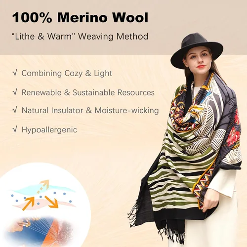 Miniatura 277 de DANA XU Manta de pashmina extragrande 100% de lana merina, bufanda de viaje, bufanda de cachemira para mujer, otoño e invierno, chal de gran