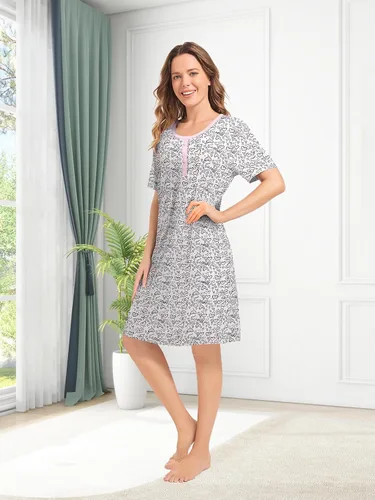 Miniatura 3 de Paquete de 3 camisones para mujer, de manga corta, suave, para dormir, estampado