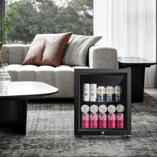 Miniatura 6 de Saeoola Refrigerador de bebidas, mini refrigerador de 1.3 pies cúbicos con puerta doble de vidrio, enfriador para refrescos, cerveza o vino