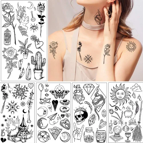 Miniatura 3 de GLARYYEARS Más de 150 tatuajes temporales negros pequeños, tatuajes de manos y rostros, para hombres y mujeres, diseño de serpiente, diseño