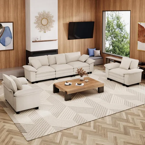 Miniatura 39 de MIXPATIO Juego de sofá modular Cloud en forma de U, asiento profundo de 3 piezas, sofá modular de 6 plazas y brazos extraíbles, felpilla de felpa