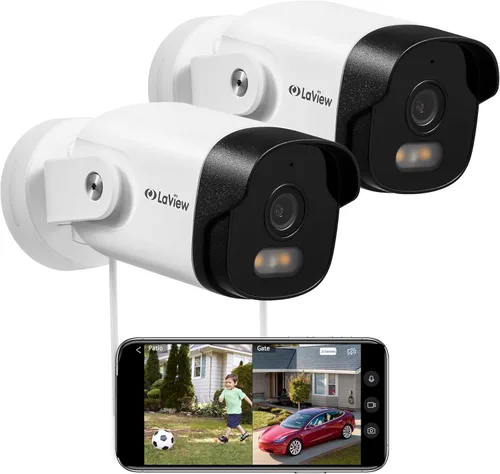 Miniatura 14 de LaView Cámara de seguridad de 5 MP para exteriores con visión nocturna a color, cámaras con cable 3K para seguridad del hogar, cámara impermeable