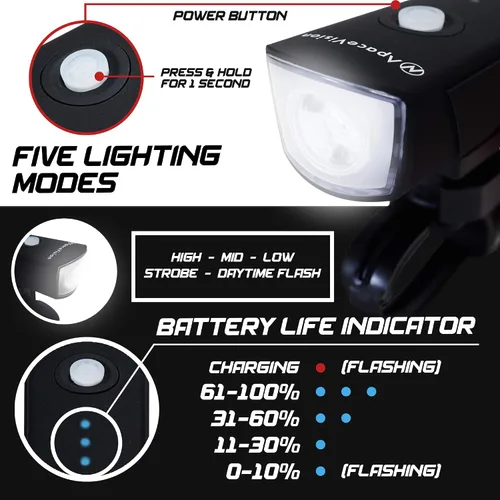 Miniatura 5 de XPRO-LUME - Luces de bicicleta recargables por USB, potentes 500 lúmenes, luz delantera de bicicleta - Super brillante IPX5 impermeable MTB Road