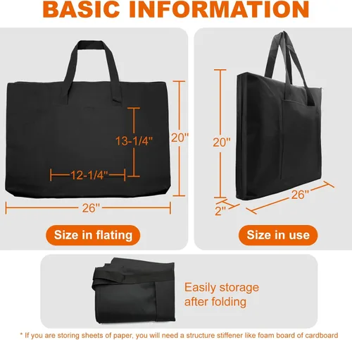 Miniatura 3 de Cupohus Bolsa de arte impermeable de 20 x 26 pulgadas para obras de arte de 18 x 24 pulgadas con bolsillos exteriores y asa, bolsa de almacenamiento