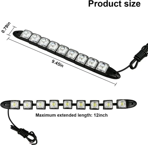 Miniatura 2 de 2 piezas de 9 LED tira de luces de circulación diurna DRL, lámpara antiniebla de punto brillante flexible, luz de alto poder de despeje, accesorios