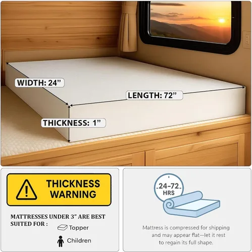 Miniatura 2 de Foamma Repuesto de colchón de espuma de alta densidad de 1 x 24 x 72 pulgadas, para camión, cámper, caravana, fabricado en Estados Unidos, cómodo