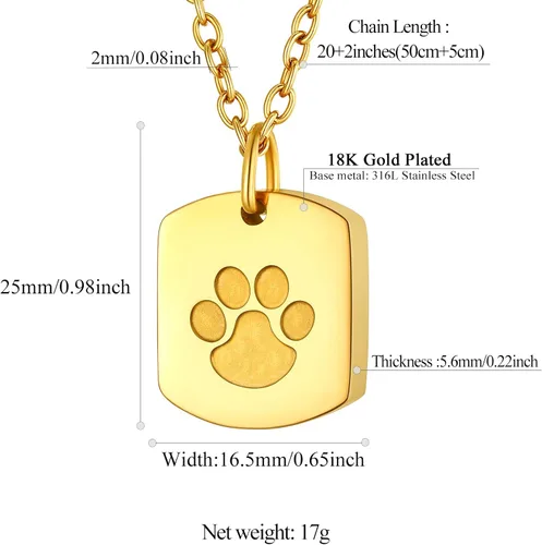 Miniatura 145 de FindChic Collares personalizados con urna para cenizas, barra vertical, gato, luna, reloj de arena, garra de perro, acero inoxidable, chapado en oro