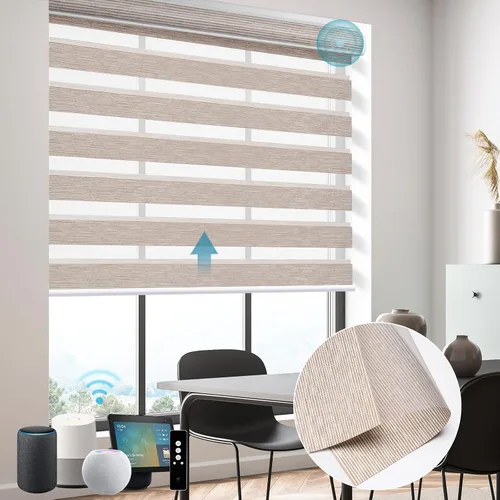 Miniatura 35 de SmartWings Persianas motorizadas de cebra con cenefa funcionan con Homekit Thread Alexa Z-Wave Smart de doble capa con control remoto, persiana