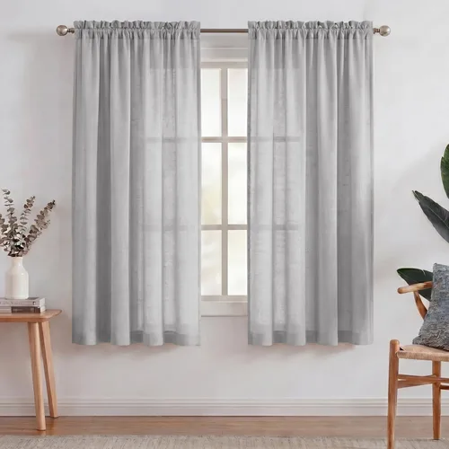 Miniatura 32 de Turquoize cortinas traslúcidas de lino natural, cortinas semitransparentes, cortinas de arpillera con bolsillo para cortinero, paneles para ventana