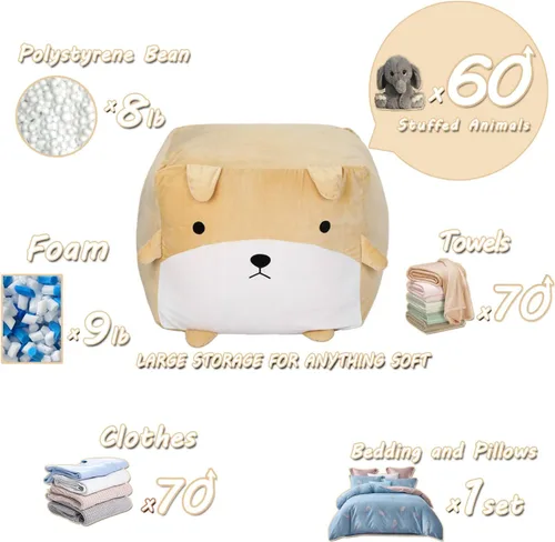 Miniatura 5 de Funda para puf de almacenamiento de animales de peluche para niños, lindo puf para niñas, tamaño grande, organizador de juguetes, solo sin relleno