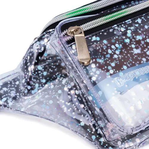 Miniatura 5 de Cangurera holográfica con diseño de cielo estrellado y lunares morados para mujer, ideal para juegos, conciertos, rave, festivales, viajes, Dreamy