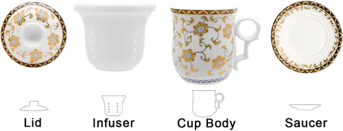 Miniatura 2 de Taza de té de porcelana con tapa de infusor y juegos de platillos – Taza de café de cerámica china Jingdezhen Taza de té de hoja suelta Sistema