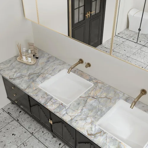 Miniatura 7 de Boobest Papel adhesivo de mármol azul dorado para encimeras, papel tapiz extraíble impermeable para despegar y pegar, papel de contacto de granito