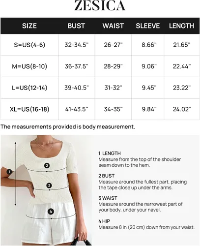 Miniatura 6 de ZESICA Camisetas de manga corta con cuello cuadrado para mujer, ajustadas, de verano, de punto acanalado, básicas, casuales