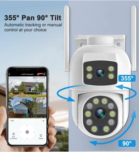 Miniatura 6 de EVERSECU Cámara de Seguridad PTZ WiFi de Doble Lente con Enlace de 6MP para Exteriores, Vista de 360°, Seguimiento Automático, Detección