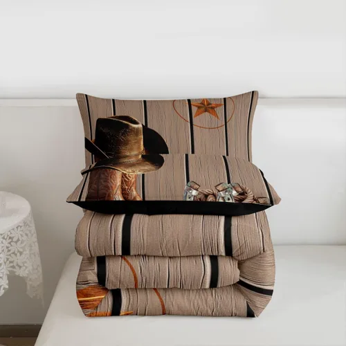 Miniatura 6 de Juego de edredón de vaquero, tamaño King, juego de ropa de cama de herradura con estrellas del oeste de Texas para adultos, hombres y niños, ropa