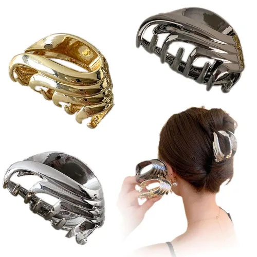 Miniatura 10 de Pinzas para el cabello de geometría plateada irregular, pasadores elegantes con diseño de lazo, adornos grandes antideslizantes y accesorios