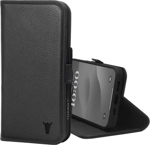 TORRO Funda de cuero premium compatible con iPhone 15 de 6.1 pulgadas, funda de piel auténtica tipo cartera con función atril y ranuras para