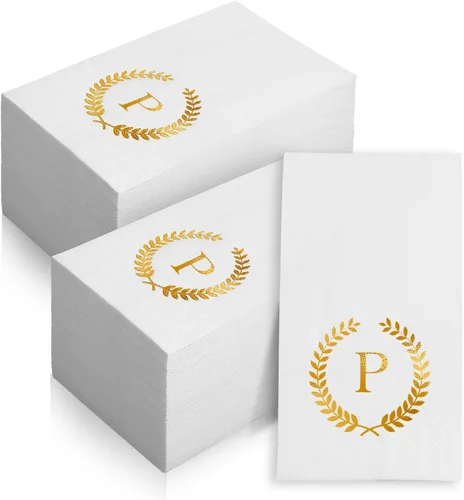 Miniatura 18 de Paquete de 200 servilletas desechables con monograma de lámina dorada con letra T, servilletas de mano desechables con inicial, para boda