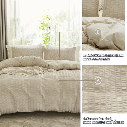Miniatura 5 de AveLom - Juego de funda de edredón de 3 piezas, 1 funda de edredón y 2 fundas de almohada, microfibra milrayas suave, con cremallera y lazos en Beige
