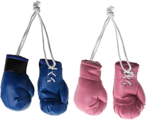 Miniatura 5 de 2 pares de mini guantes de boxeo en miniatura, bolsa de boxeo colgante, guantes decorativos de boxeo para espejo de coche, decoración de Navidad